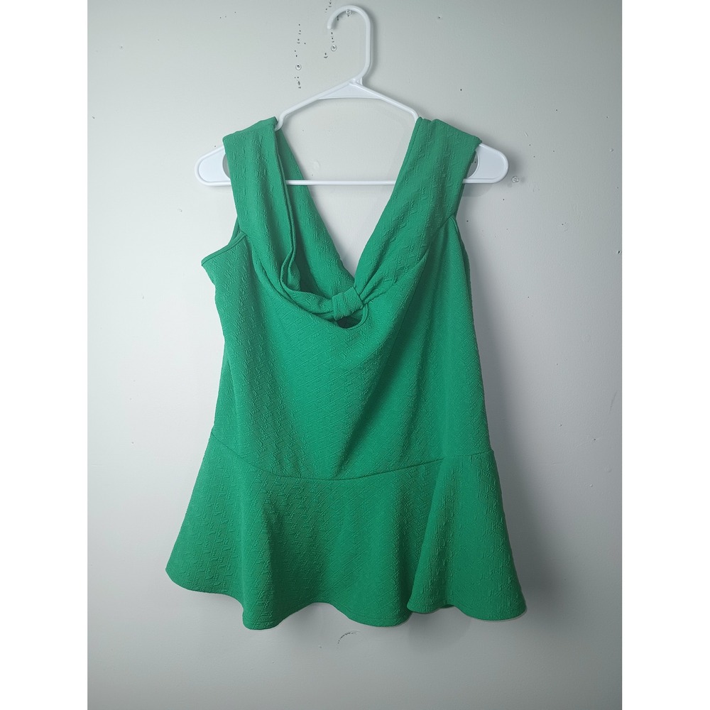 Dots Green Peplum Sleeveless Top V-Neck Twist Back Y2K Plus‎ Size 2X NWT